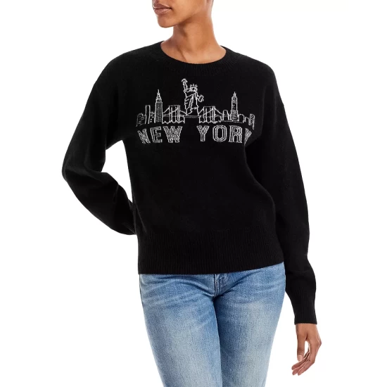 New โ๏ธ AQUA New York Intarsia Cashmere Sweater - 100% Exclusive Black ๐ 1 New โ๏ธ AQUA New York Intarsia Cashmere Sweater - 100% Exclusive Black ๐