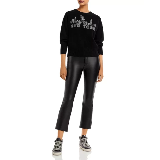 New โ๏ธ AQUA New York Intarsia Cashmere Sweater - 100% Exclusive Black ๐ 2 New โ๏ธ AQUA New York Intarsia Cashmere Sweater - 100% Exclusive Black ๐ - Image 2