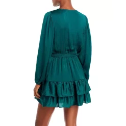 Outlet 😍 AQUA Split Neck Tiered Mini Dress - 100% Exclusive Emerald 💯 -AQUA Elegant shop unnamed file 737