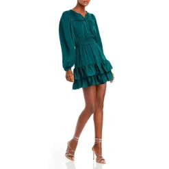 Outlet 😍 AQUA Split Neck Tiered Mini Dress - 100% Exclusive Emerald 💯 -AQUA Elegant shop unnamed file 739