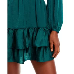 Outlet 😍 AQUA Split Neck Tiered Mini Dress - 100% Exclusive Emerald 💯 -AQUA Elegant shop unnamed file 741