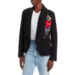 Best Pirce ๐ AQUA Smile Embroidered Tweed Blazer - 100% Exclusive Black ๐