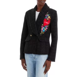 Best Pirce 🔔 AQUA Smile Embroidered Tweed Blazer - 100% Exclusive Black 😍 -AQUA Elegant shop unnamed file 746