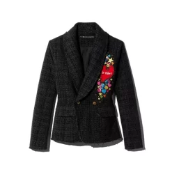 Best Pirce 🔔 AQUA Smile Embroidered Tweed Blazer - 100% Exclusive Black 😍 -AQUA Elegant shop unnamed file 749