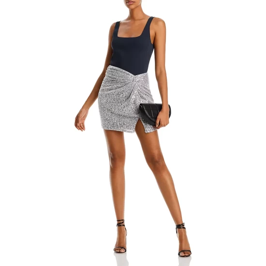 Discount 🔥 AQUA SEQUIN Sequin Twist Mini ⌛ Skirt - 100% Exclusive Silver ✔️ 2 Discount 🔥 AQUA SEQUIN Sequin Twist Mini ⌛ Skirt - 100% Exclusive Silver ✔️ - Image 2
