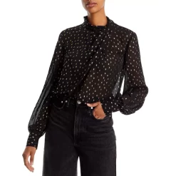 Discount ✔️ AQUA Metallic Clip Dot Blouse - 100% Exclusive Black/gold 🥰