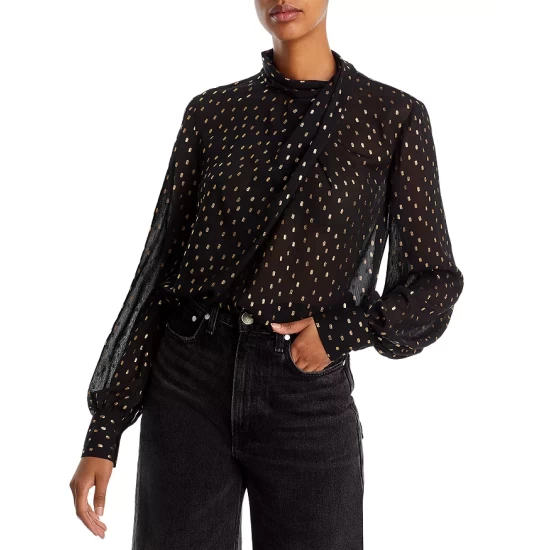 Discount ✔️ AQUA Metallic Clip Dot Blouse - 100% Exclusive Black/gold 🥰 1 Discount ✔️ AQUA Metallic Clip Dot Blouse - 100% Exclusive Black/gold 🥰