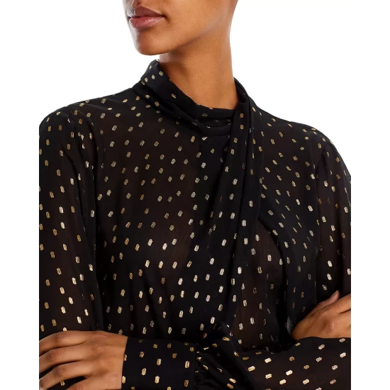 Discount ✔️ AQUA Metallic Clip Dot Blouse - 100% Exclusive Black/gold 🥰 4 Discount ✔️ AQUA Metallic Clip Dot Blouse - 100% Exclusive Black/gold 🥰 - Image 4
