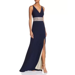 Cheap ✔️ AQUA Embellished-Waist Gown - 100% Exclusive Navy/silver ✔️