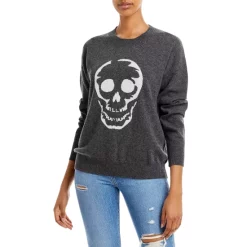 Promo 🌟 AQUA Skull Intarsia Cashmere Sweater - 100% Exclusive Dark Gray/white 🧨