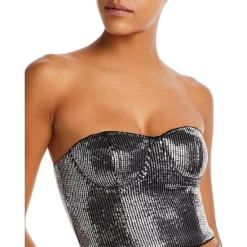 Best Pirce ✨ AQUA Sequin Bustier Crop Top - 100% Exclusive Black/silver 🔔 -AQUA Elegant shop unnamed file 819