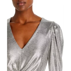 Cheap 💯 AQUA Sine Metallic V Neck Dress - 100% Exclusive Silver Metallic 🧨 -AQUA Elegant shop unnamed file 851
