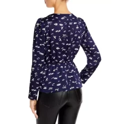 Hot Sale 🎉 AQUA Printed Long Sleeve Ruched Top - 100% Exclusive Navy/white ⌛ -AQUA Elegant shop unnamed file 864