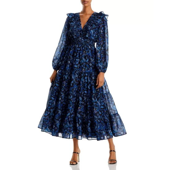 Brand new ❤️ AQUA Paisley Print Tiered Maxi ✨ Dress - 100% Exclusive Blue/black ✨ 1 Brand new ❤️ AQUA Paisley Print Tiered Maxi ✨ Dress - 100% Exclusive Blue/black ✨