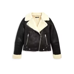 Discount 🎉 AQUA ❤️ Girls' Faux Shearling Aviator Jacket, Big Kid - 100% Exclusive Black/ivory ✨