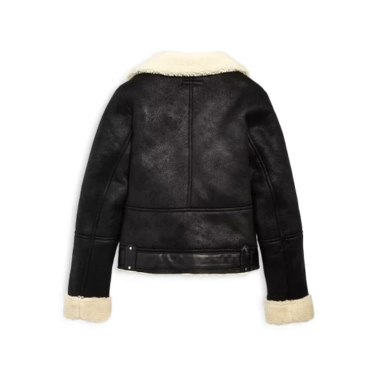 Discount 🎉 AQUA ❤️ Girls' Faux Shearling Aviator Jacket, Big Kid - 100% Exclusive Black/ivory ✨ 2 Discount 🎉 AQUA ❤️ Girls' Faux Shearling Aviator Jacket, Big Kid - 100% Exclusive Black/ivory ✨ - Image 2