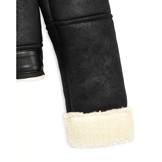 Discount 🎉 AQUA ❤️ Girls' Faux Shearling Aviator Jacket, Big Kid - 100% Exclusive Black/ivory ✨ 3 Discount 🎉 AQUA ❤️ Girls' Faux Shearling Aviator Jacket, Big Kid - 100% Exclusive Black/ivory ✨ - Image 3