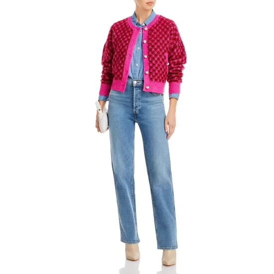 Cheap ๐ AQUA Imitation Pearl Button Plaid Cardigan - 100% Exclusive Pop Pink/burgundy ๐ 2 Cheap ๐ AQUA Imitation Pearl Button Plaid Cardigan - 100% Exclusive Pop Pink/burgundy ๐ - Image 2