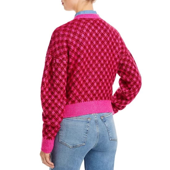 Cheap ๐ AQUA Imitation Pearl Button Plaid Cardigan - 100% Exclusive Pop Pink/burgundy ๐ 3 Cheap ๐ AQUA Imitation Pearl Button Plaid Cardigan - 100% Exclusive Pop Pink/burgundy ๐ - Image 3