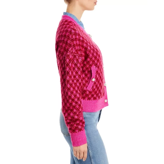 Cheap ๐ AQUA Imitation Pearl Button Plaid Cardigan - 100% Exclusive Pop Pink/burgundy ๐ 4 Cheap ๐ AQUA Imitation Pearl Button Plaid Cardigan - 100% Exclusive Pop Pink/burgundy ๐ - Image 4