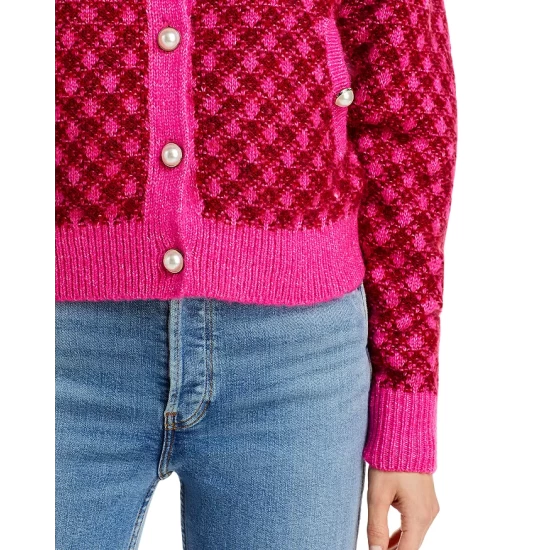 Cheap ๐ AQUA Imitation Pearl Button Plaid Cardigan - 100% Exclusive Pop Pink/burgundy ๐ 5 Cheap ๐ AQUA Imitation Pearl Button Plaid Cardigan - 100% Exclusive Pop Pink/burgundy ๐ - Image 5