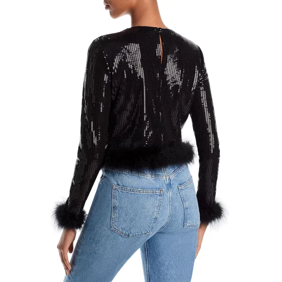 Cheap โค๏ธ AQUA Sequin Feather Embellished Top - 100% Exclusive Black ๐ 2 Cheap โค๏ธ AQUA Sequin Feather Embellished Top - 100% Exclusive Black ๐ - Image 2