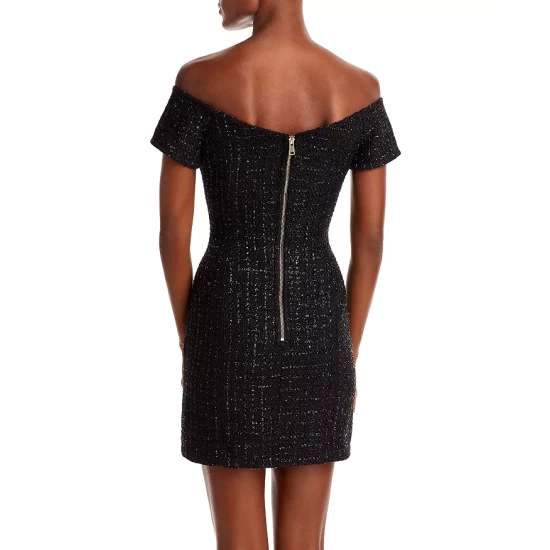Wholesale 🤩 AQUA Metallic Boucle Off-the-Shoulder Mini Dress - 100% Exclusive Black 😍 3 Wholesale 🤩 AQUA Metallic Boucle Off-the-Shoulder Mini Dress - 100% Exclusive Black 😍 - Image 3