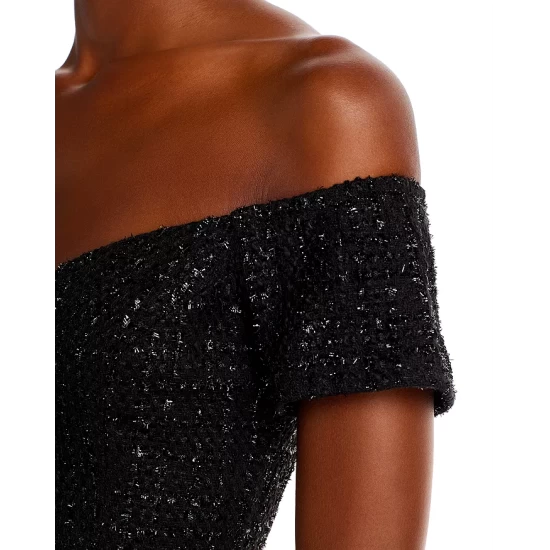 Wholesale 🤩 AQUA Metallic Boucle Off-the-Shoulder Mini Dress - 100% Exclusive Black 😍 7 Wholesale 🤩 AQUA Metallic Boucle Off-the-Shoulder Mini Dress - 100% Exclusive Black 😍 - Image 7